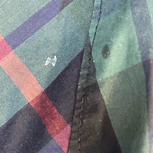 Vintage 80s? Plaid Belted Trench Coat, full shoulders, blue/green/red, sz12 - Picture 8 of 12